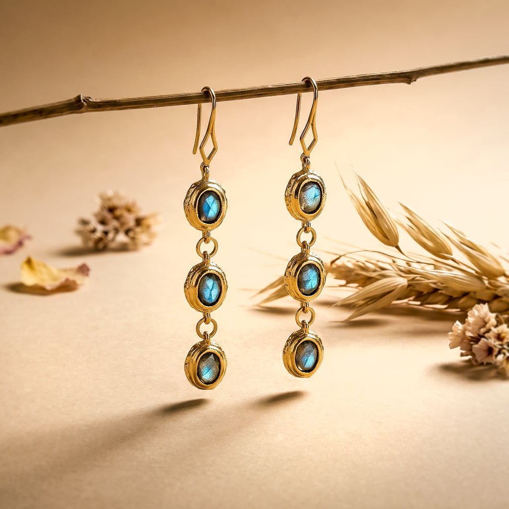 Triple Labradorite Stone Drop Earring
