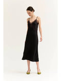 Lace Detailed Satin Slip Dress Black
