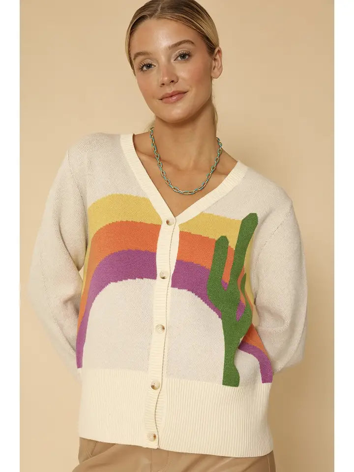 Cactus Rainbow Knit Cardigan