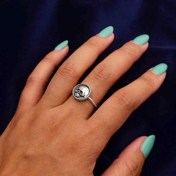 Skull Shadow Box Ring Sterling Size 8