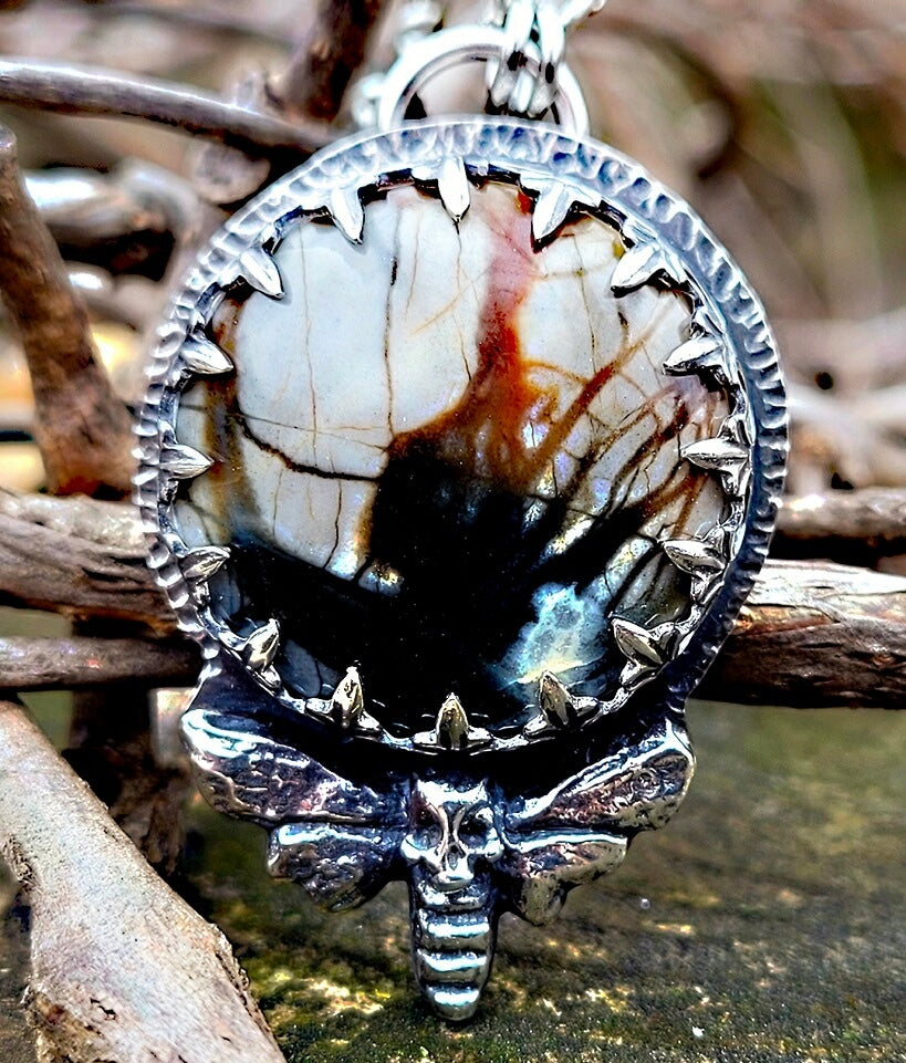 Deathhead Moth / Picasso Marble Pendant Necklace