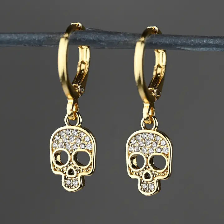 Pave Skull Huggie Earrings