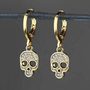 Pave Skull Huggie Earrings