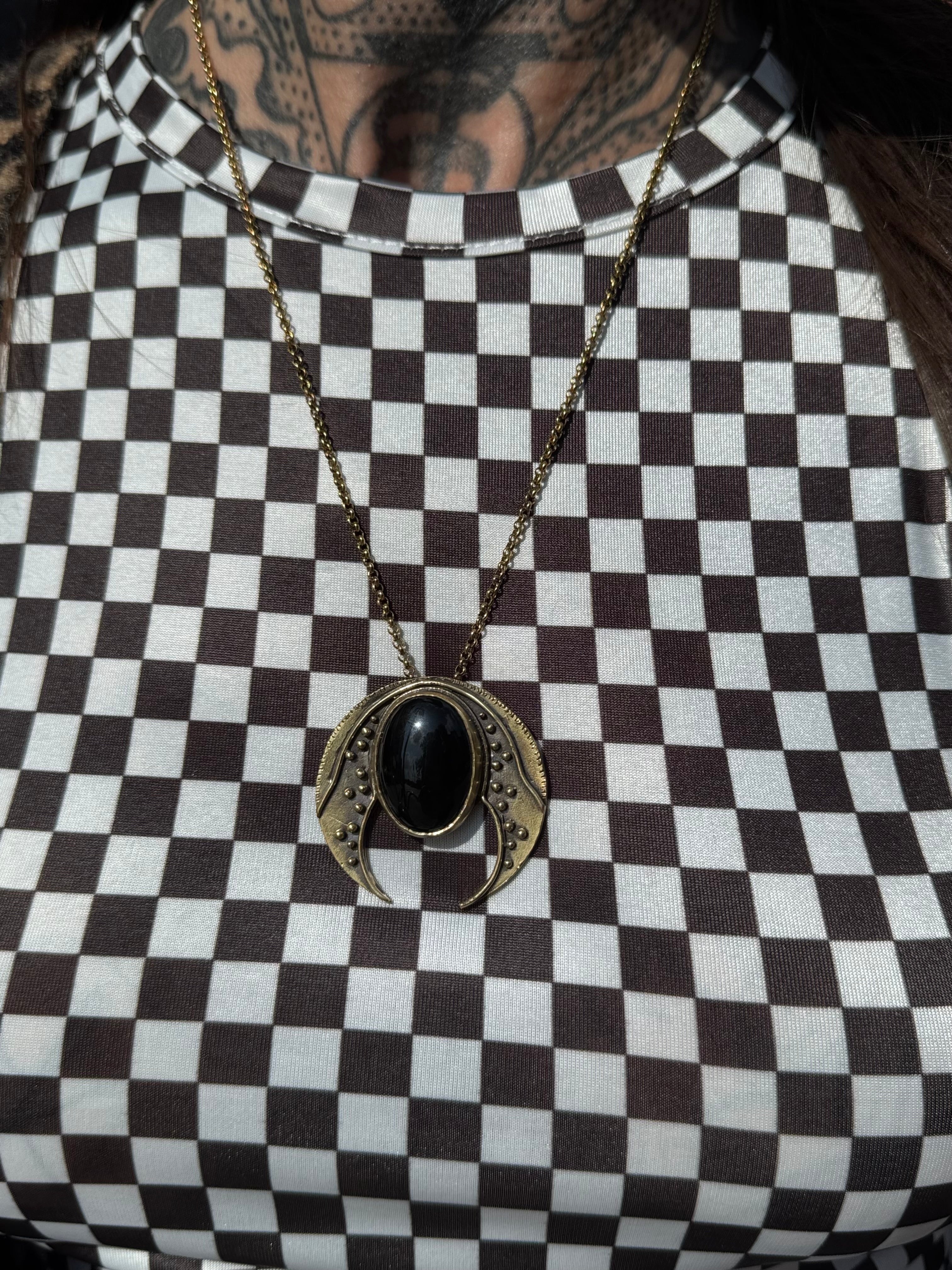 Moon Lover Onyx Necklace Brass
