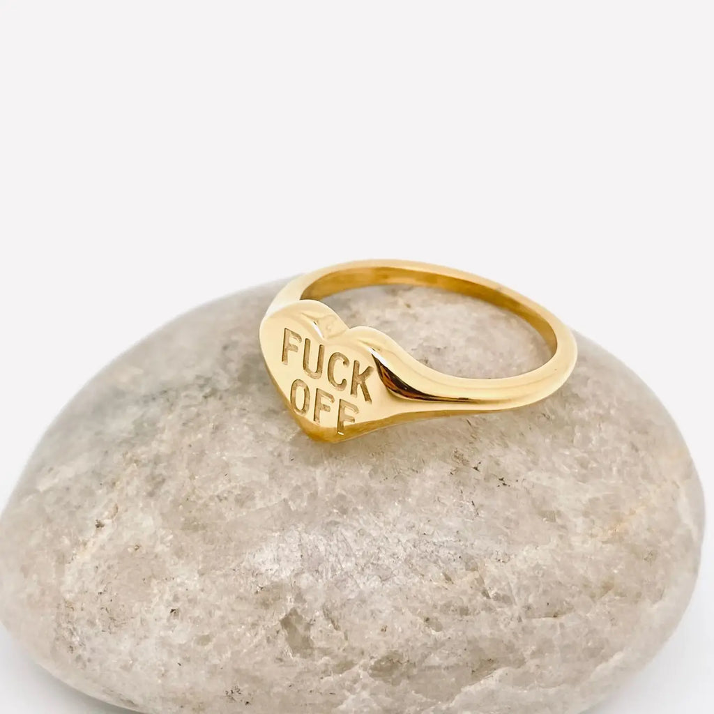 Fuck Off Heart Ring Gold
