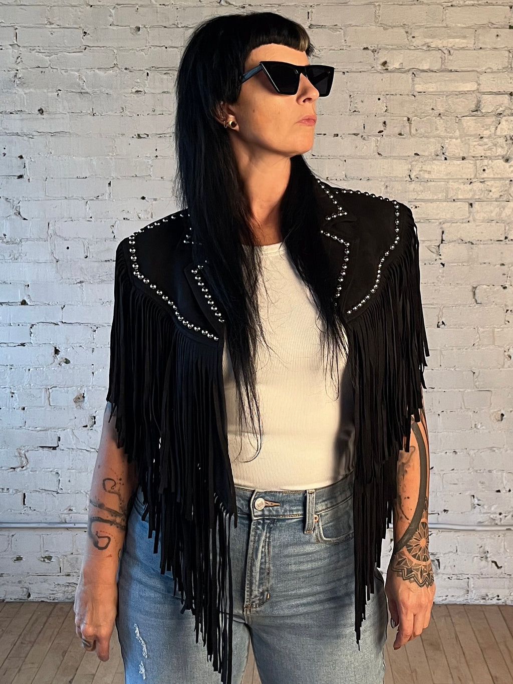 Studded Fringe Shrug Black