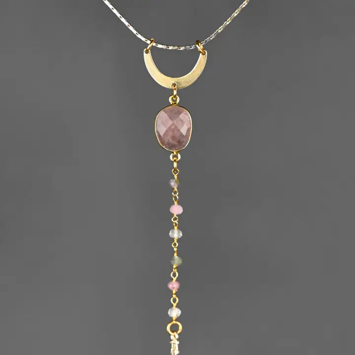 Strawberry Quartz and Tourmaline Drop Necklace