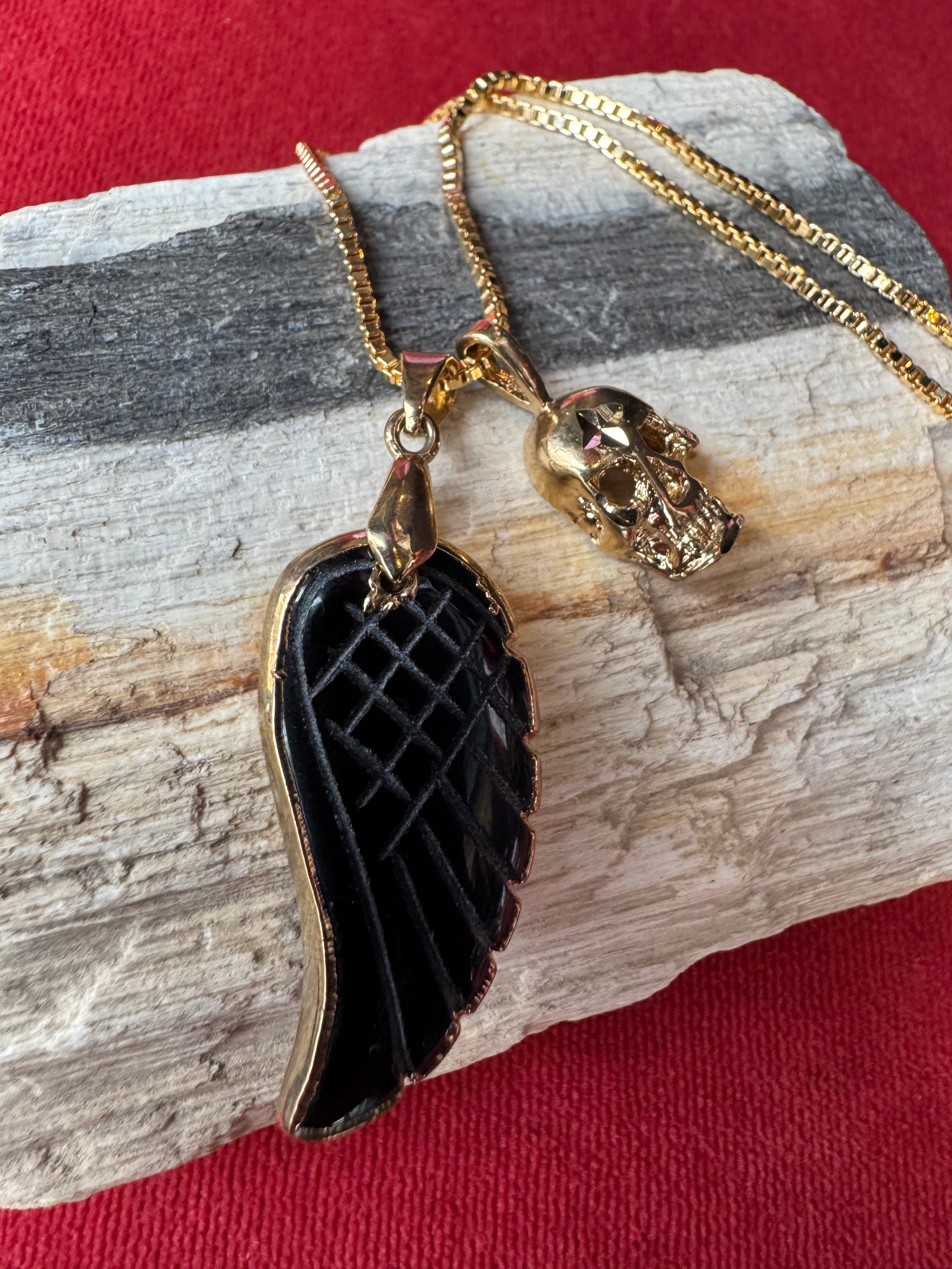 Black Wing & Skull Necklace