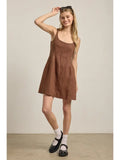 Linen Square Neck Dress Brown
