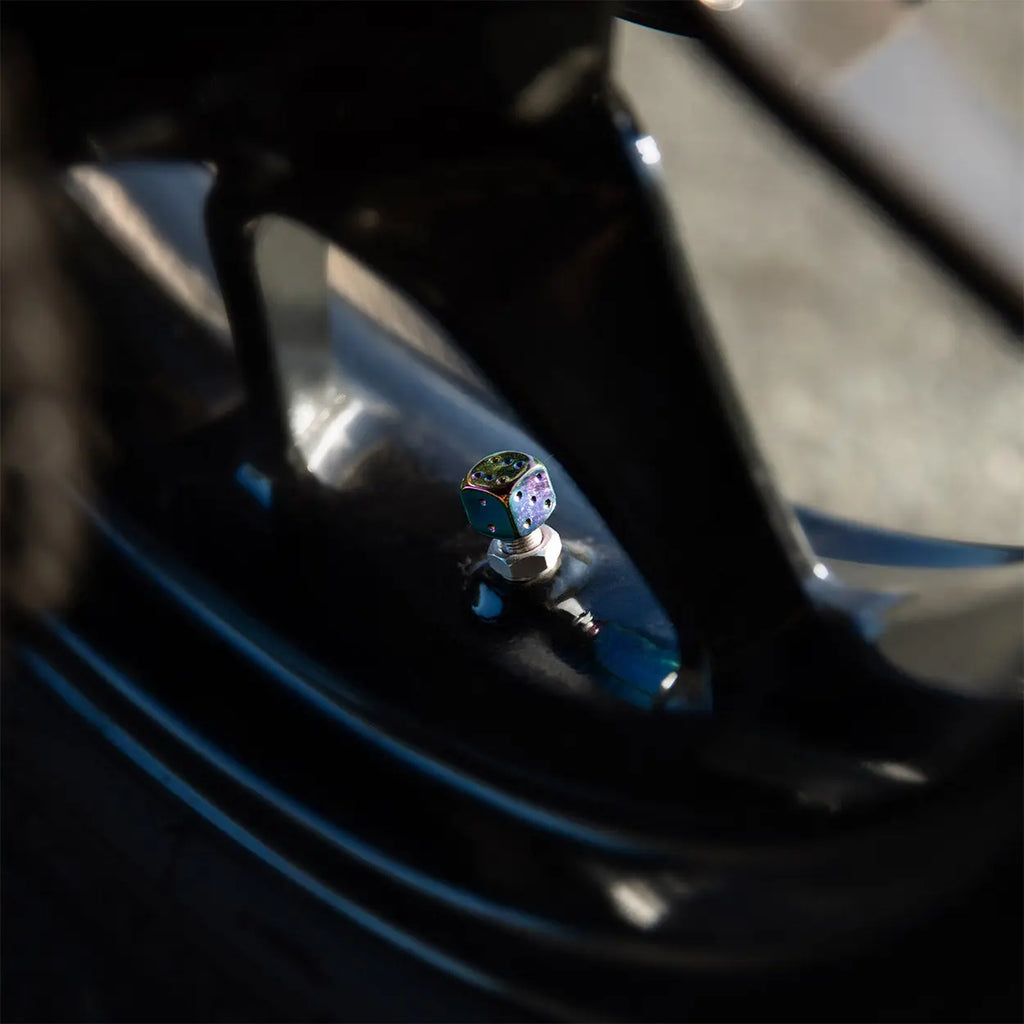 Dice Motorcycle Valve Caps Oil Slick