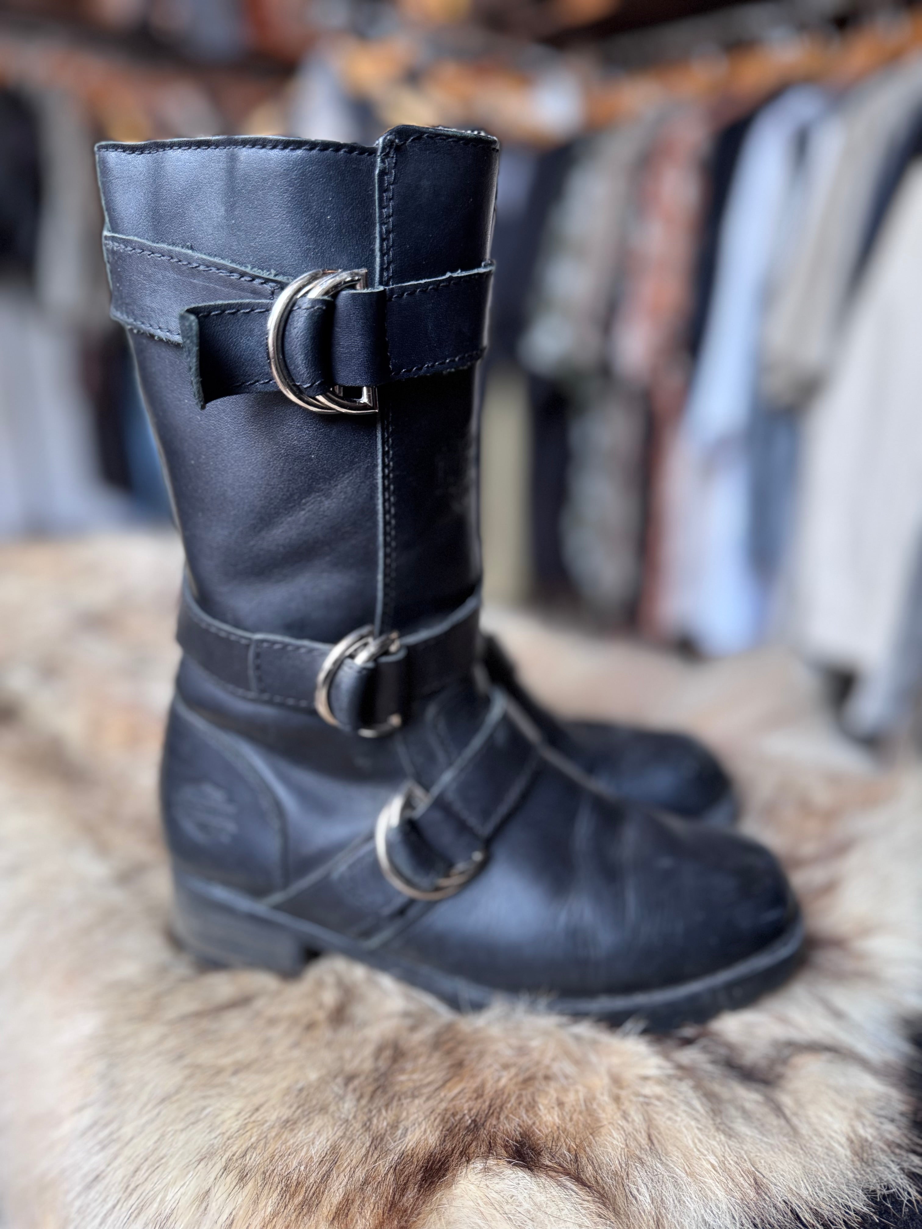 Vintage Harley Davidson Y2k Triple Buckle Zip Up Lug Sole Boot Size 7.5