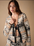Horse Print Jacquard Open Jacket Mocha