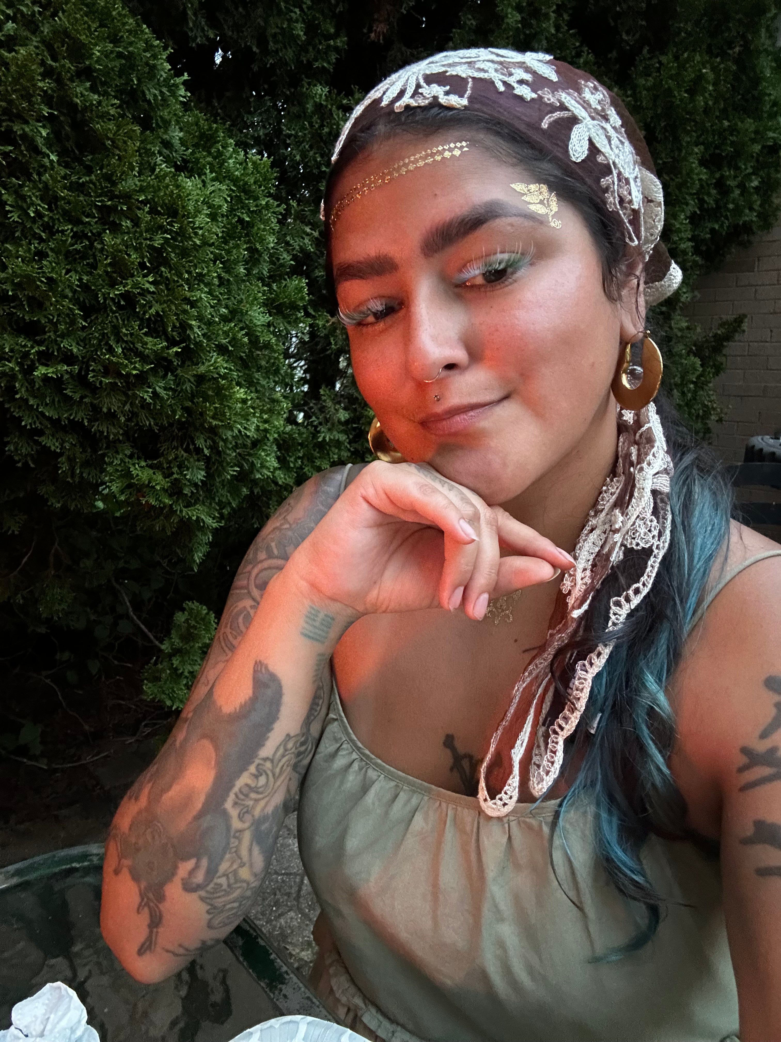 Retro Lace Floral Headscarf Brown