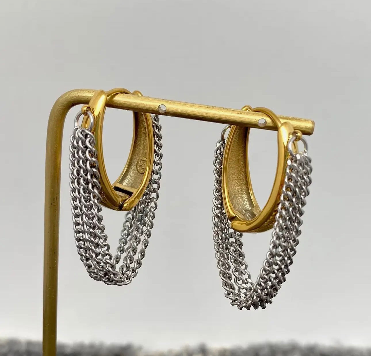 Two Tone Chain Huggie Earrings