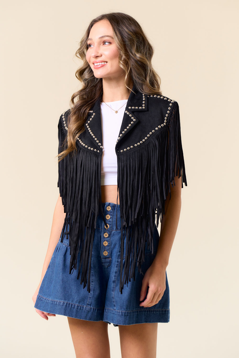 Studded Fringe Shrug Black