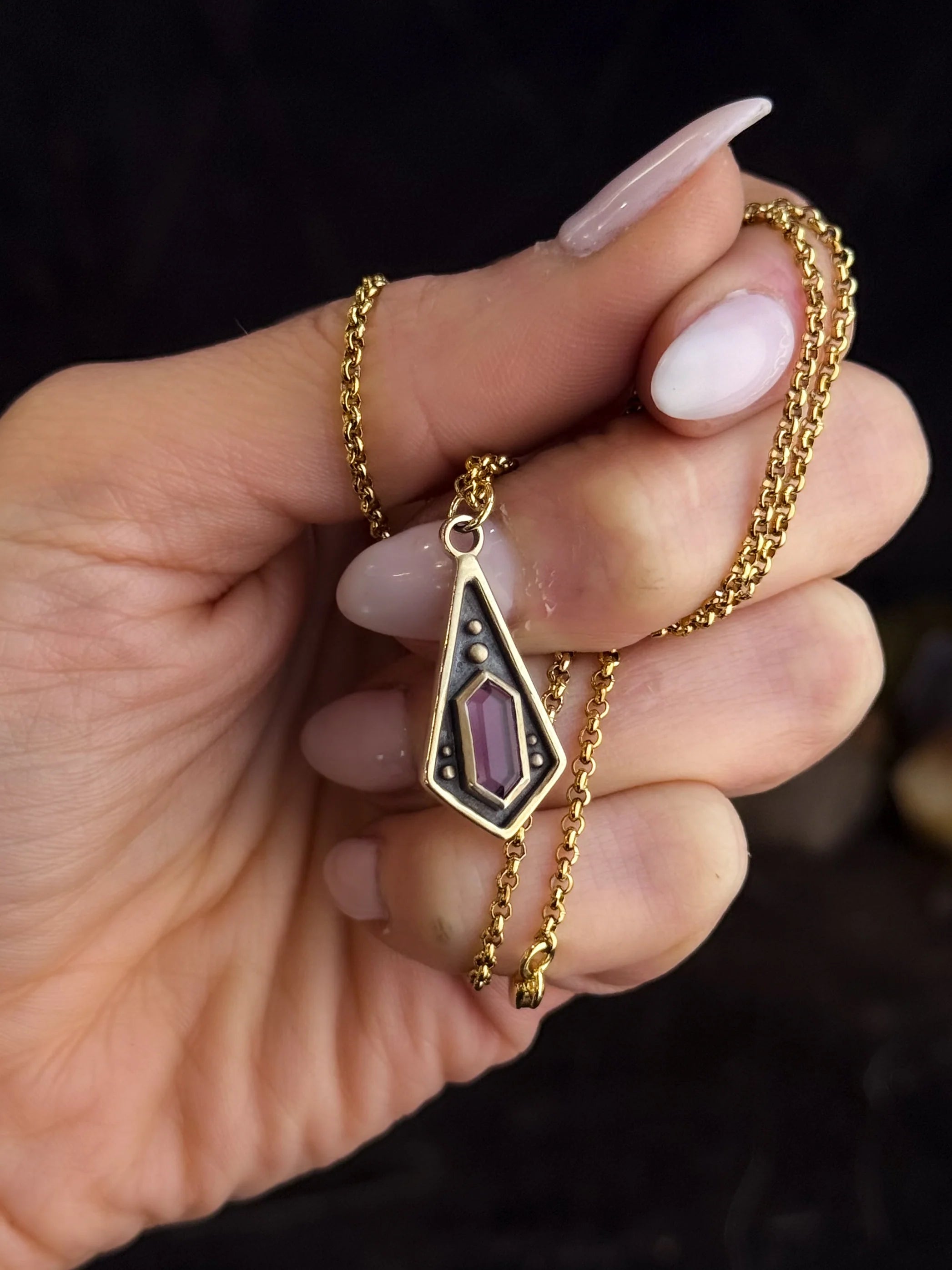 Maiden Kite Necklace Amethyst Brass