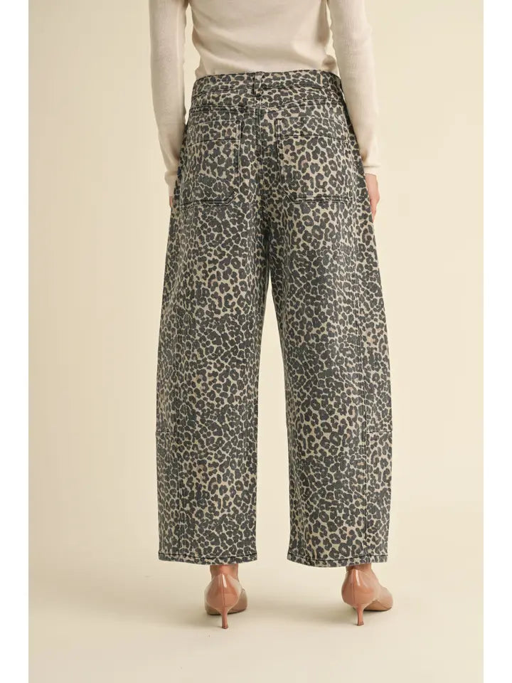 Leopard Denim Barrel Pants