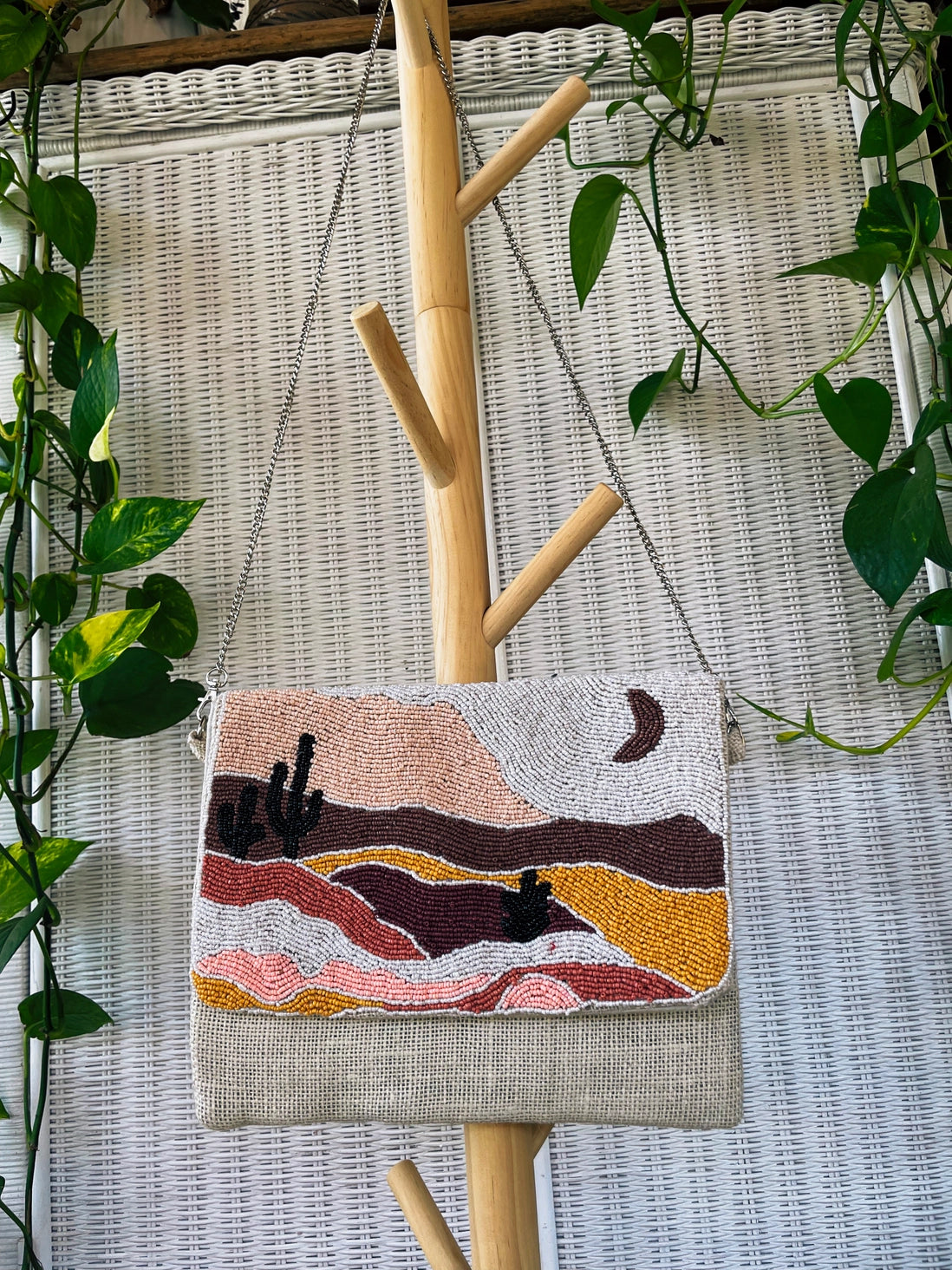 Hand Beaded Desert Mountain Landscape Handbag