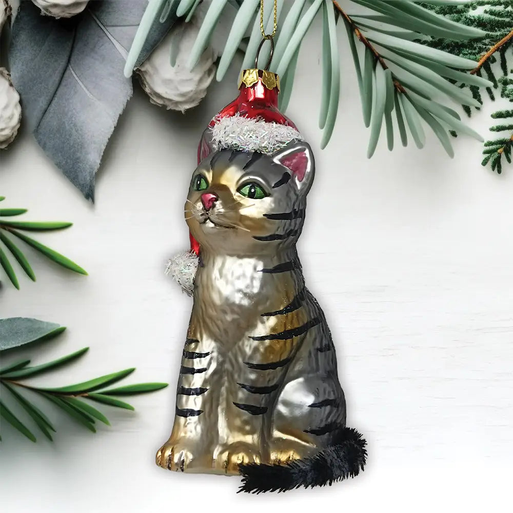 Glass Ornament Tabby Cat