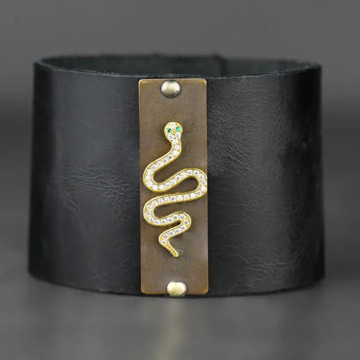 Leather Snake Cuff Black