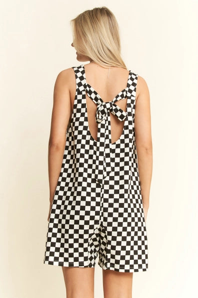 Plaid Print Shorts Romper Black