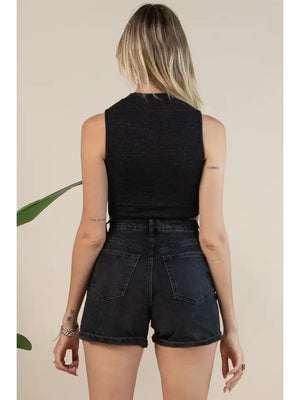 Rhinestone Knit Muscle Tank Black