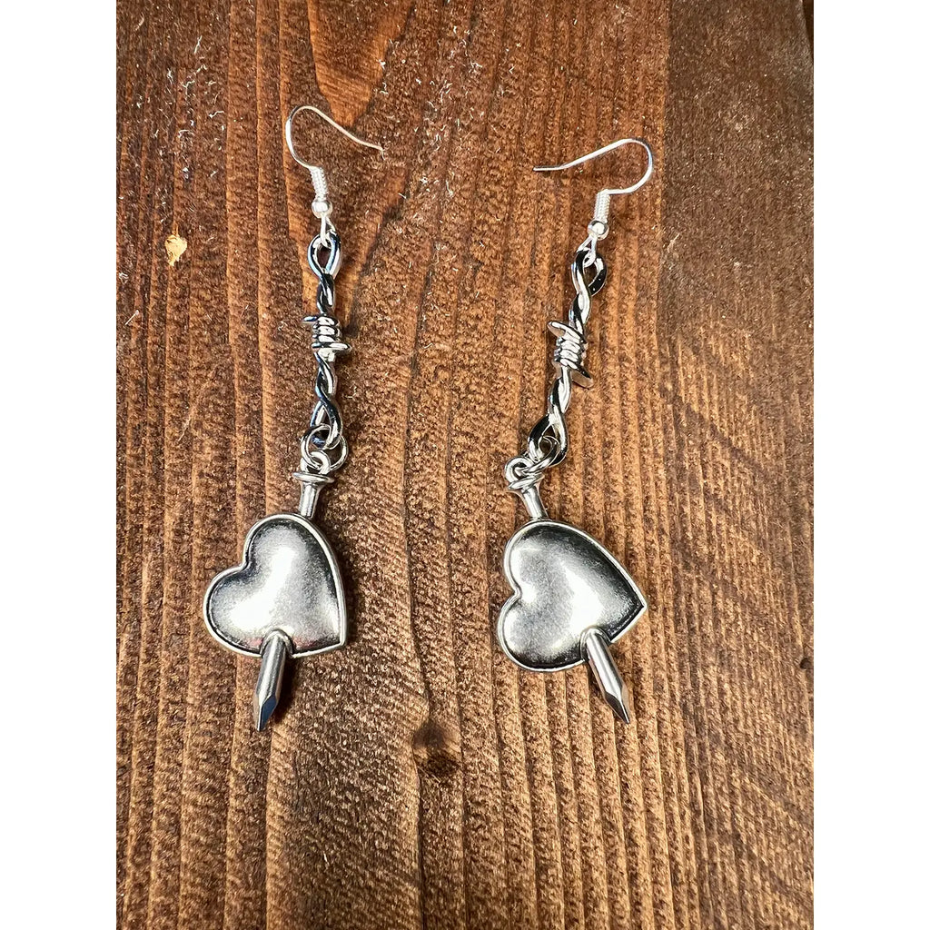 Barbed Wire Dangle Earrings Heart