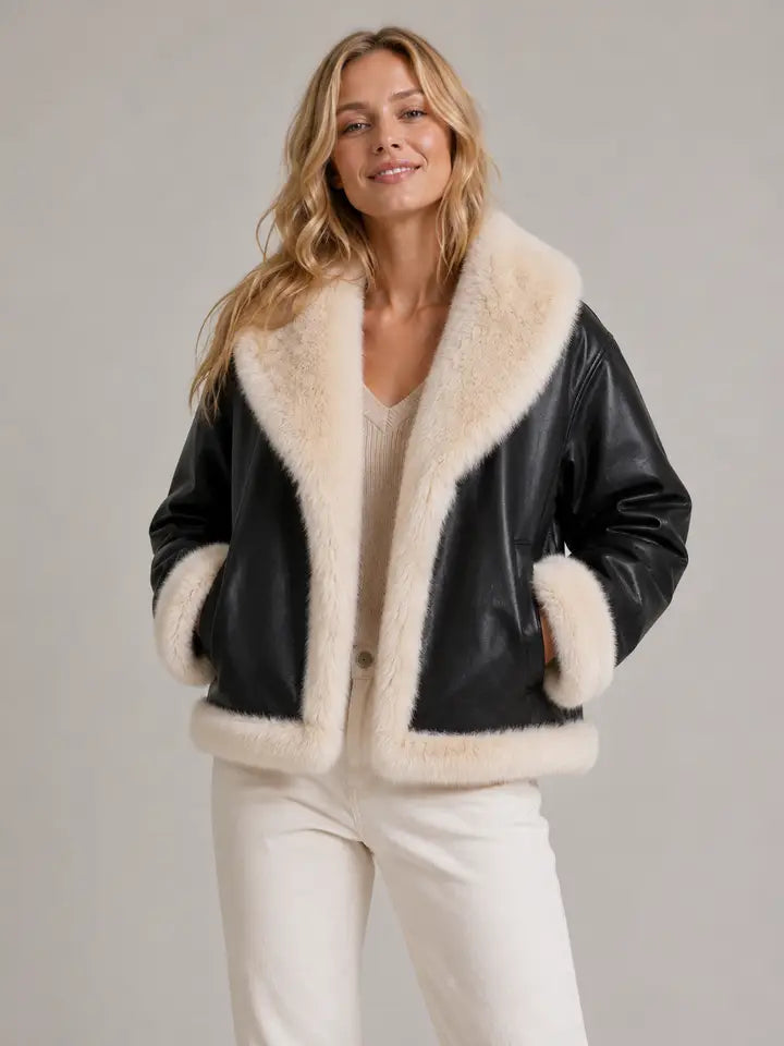 Reversible Faux Fur Coat Black/Natural