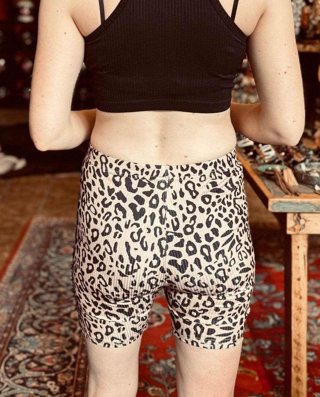 Textured Leopard Biker Shorts