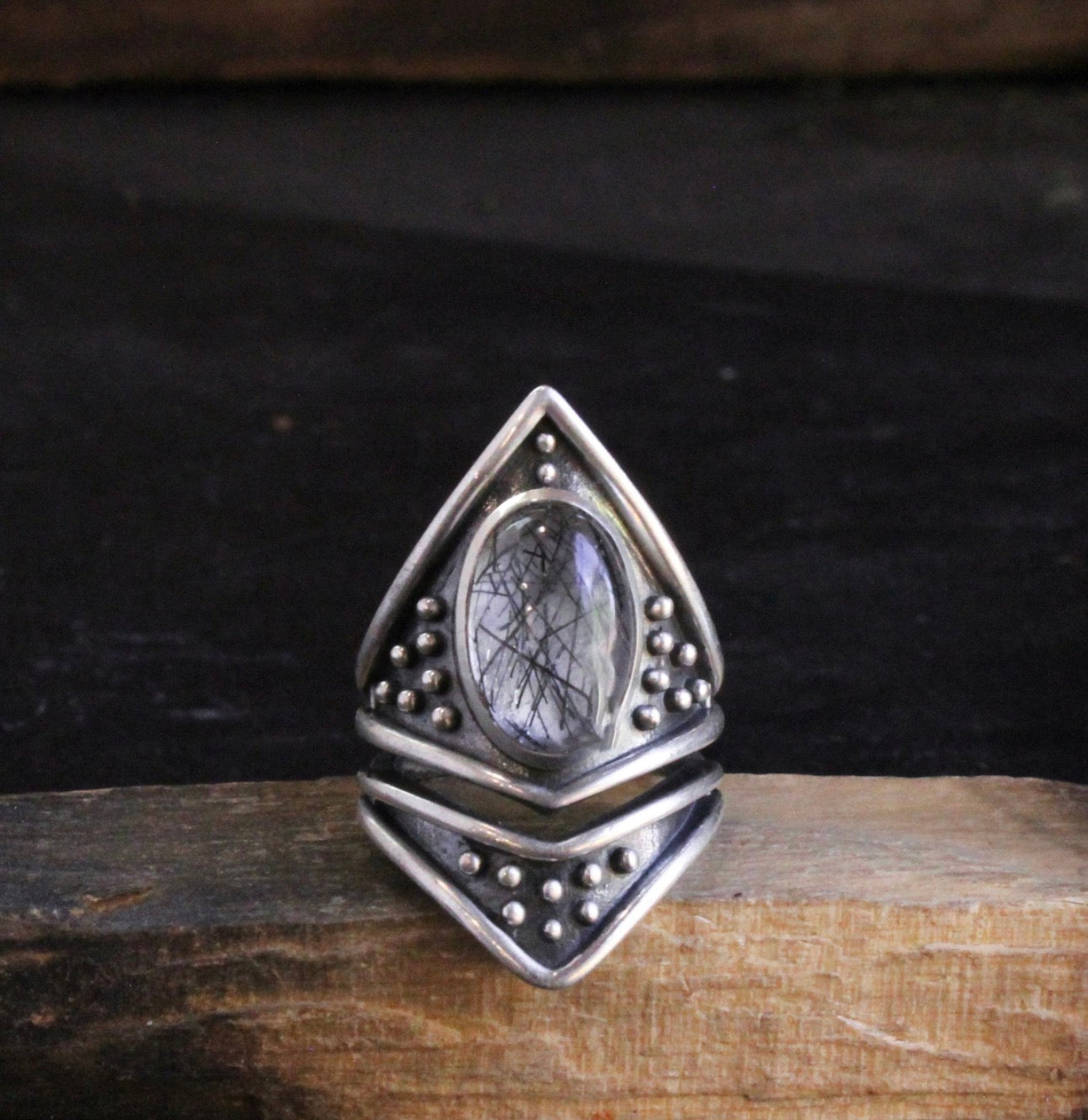 Sarek Ring Tourmalated Quartz Size 6