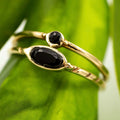 Double Band Faceted Onyx Ring Brass