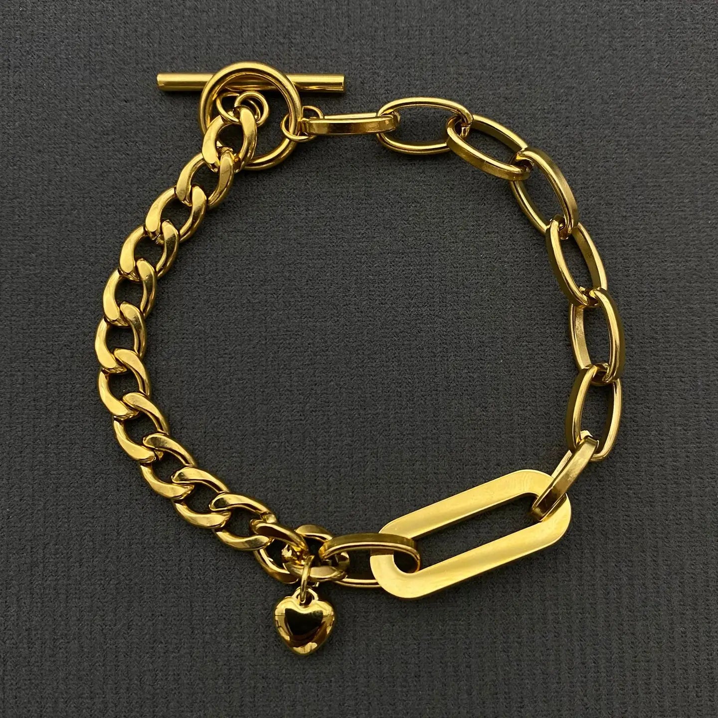 Heart Charm Toggle Chain Bracelet Gold
