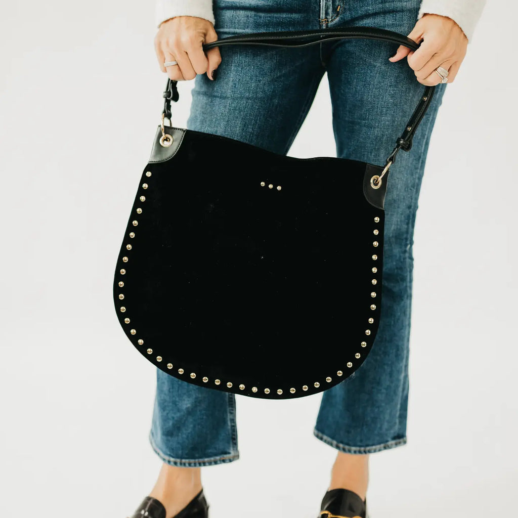 Rosalie Rivet Suedette Hobo Bag Black