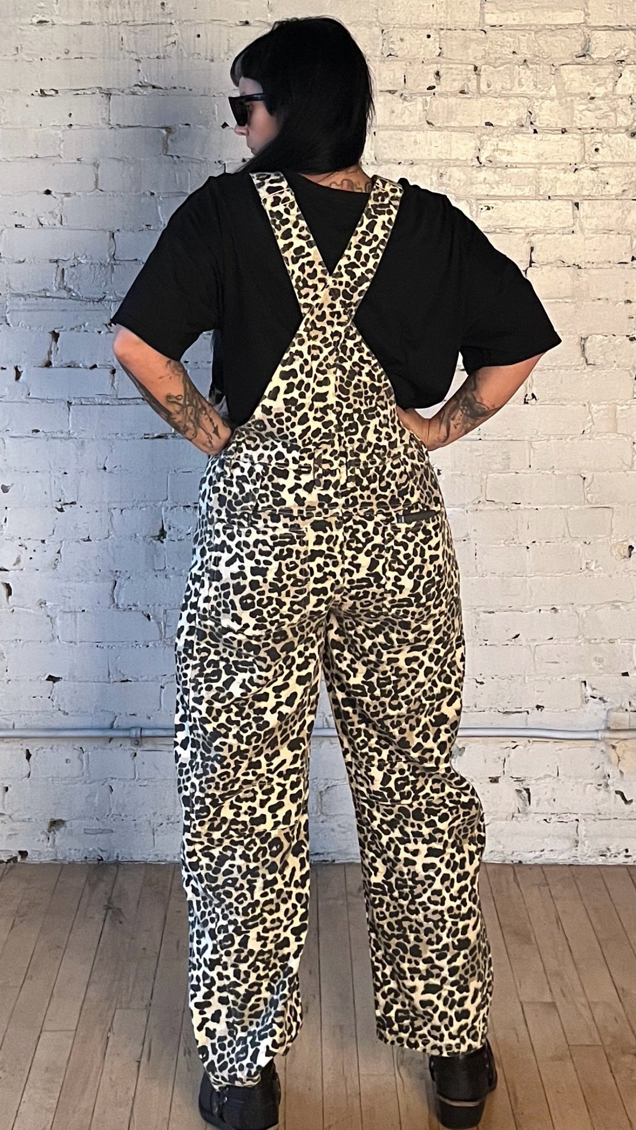 Oversize Fit Denim Overalls Leopard
