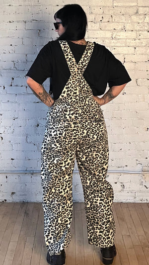 Oversize Fit Denim Overalls Leopard
