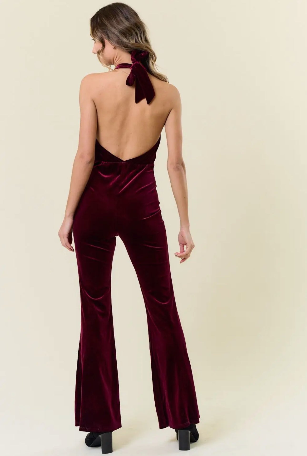 Velvet Bell Halter Body Suit Burgundy