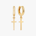 Cross Dangle Hoop Earrings Gold