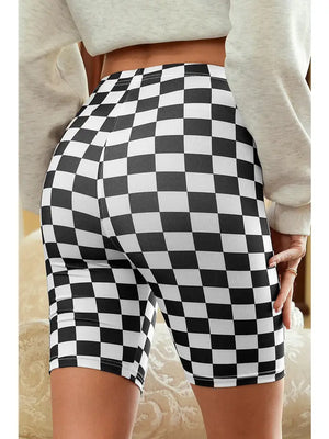 HIgh Waisted Checkered Bike Shorts