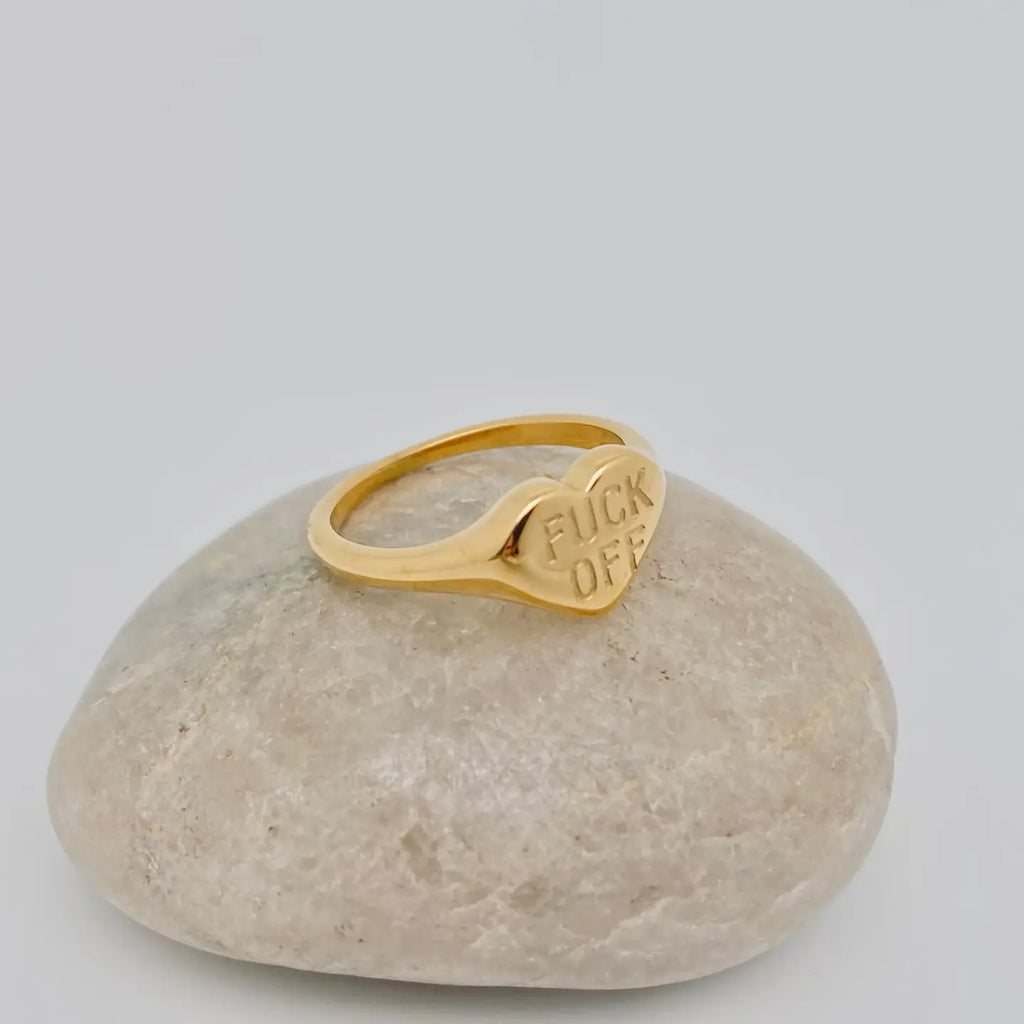 Fuck Off Heart Ring Gold