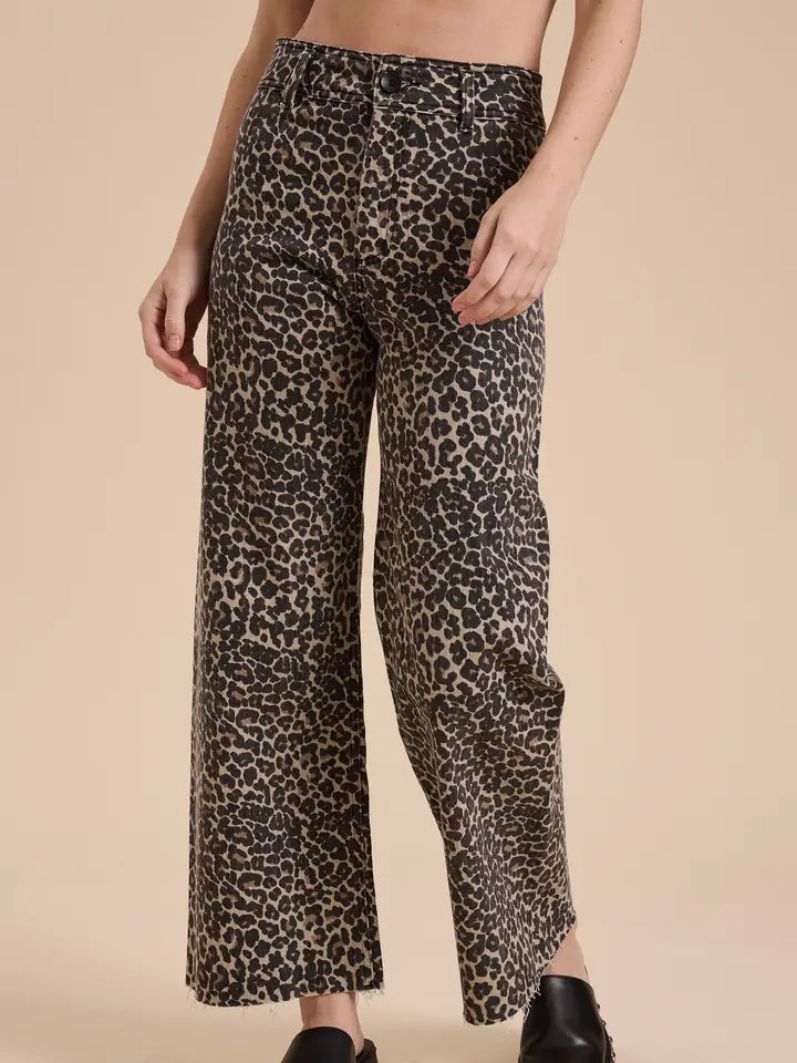 Leopard Denim Wide Leg Pants