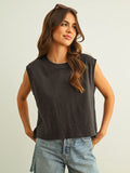Round Neck Slub Top Navy