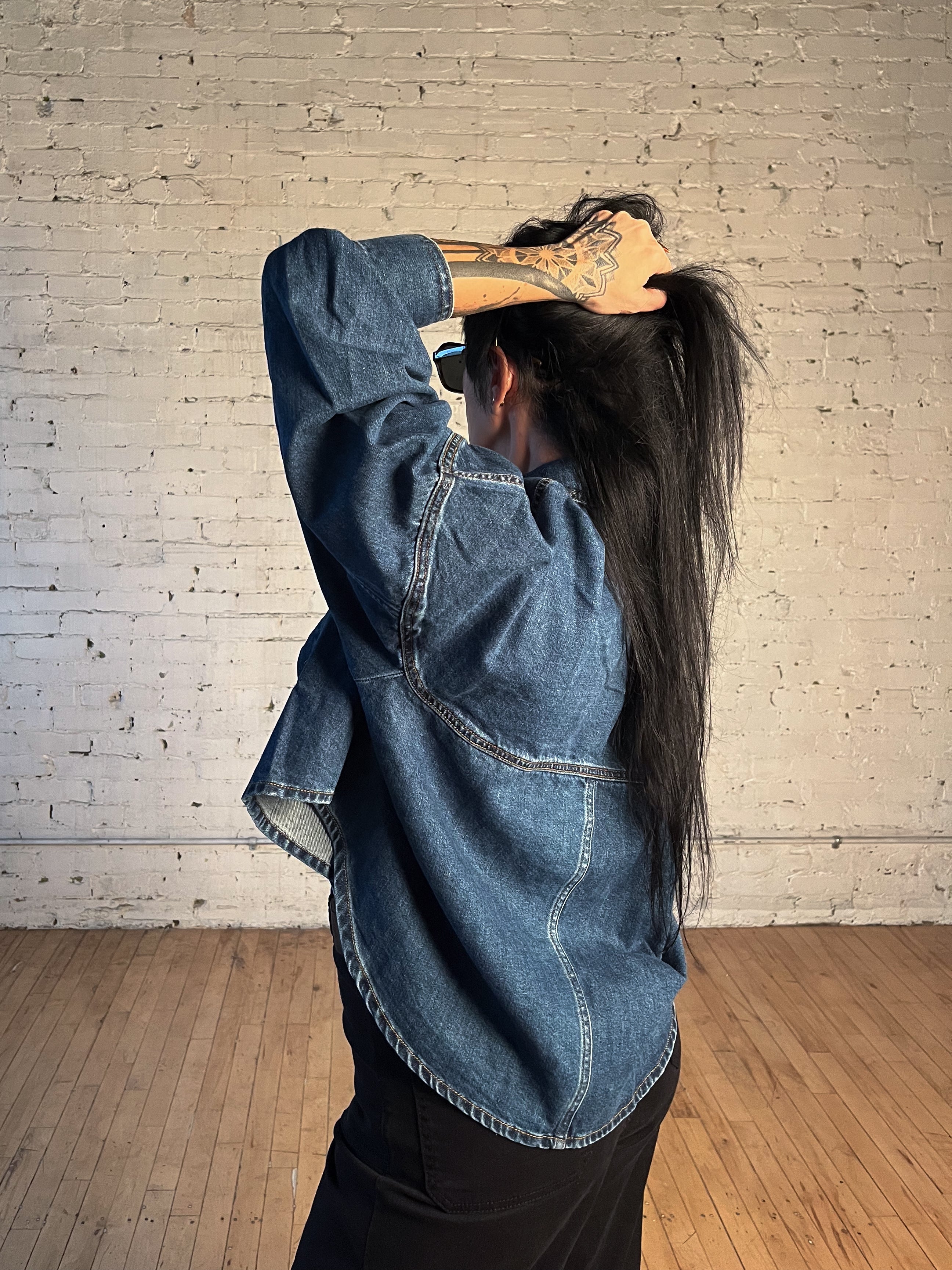 Balloon Shoulder Denim Shirt