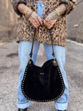 Rosalie Rivet Suedette Hobo Bag Black