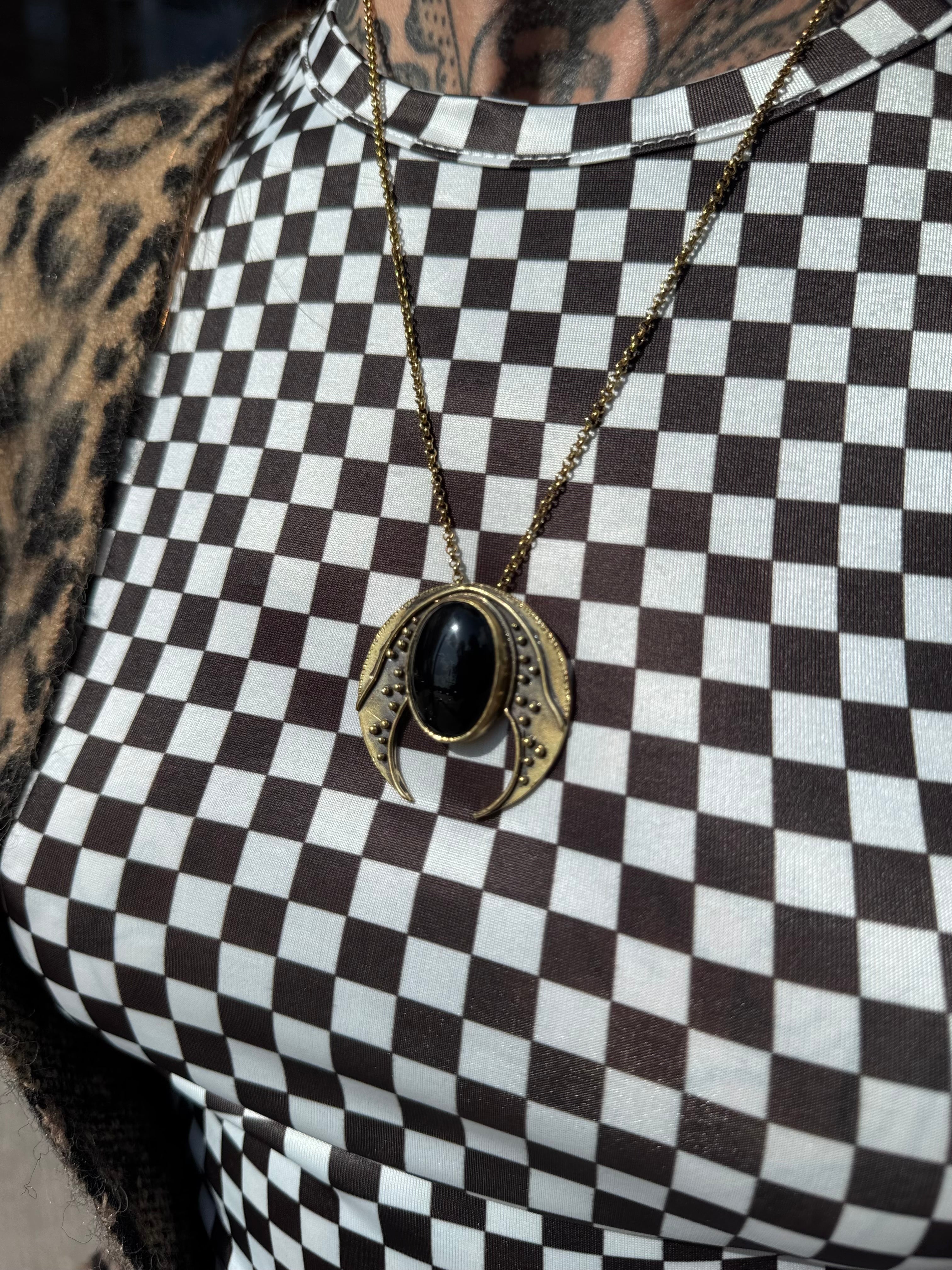 Moon Lover Onyx Necklace Brass