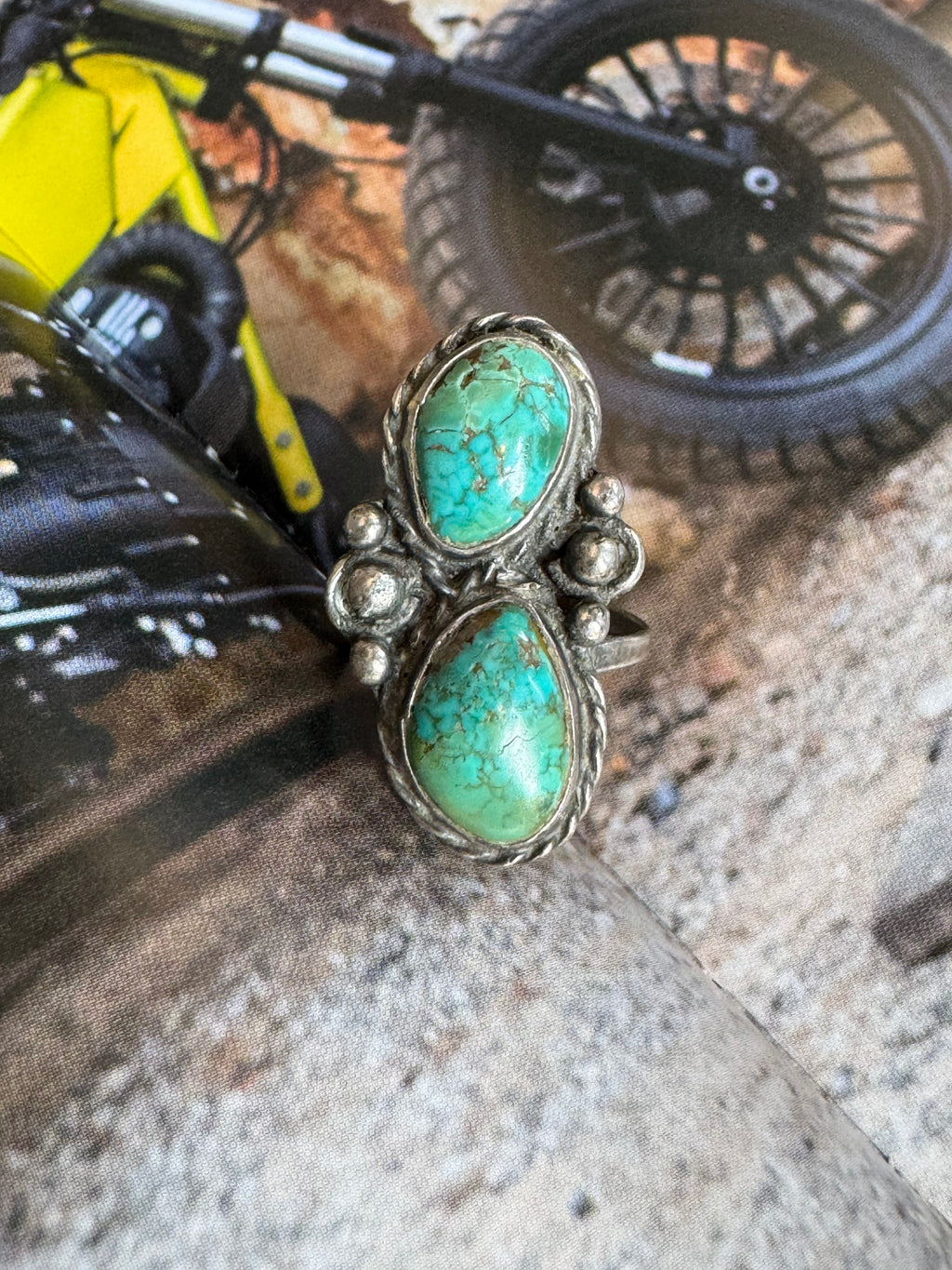 Vintage Sterling Double Turquoise Ring Size 6