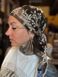 Retro Lace Floral Headscarf Black