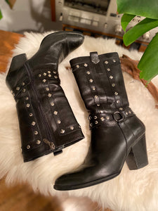 Vintage Harley Heeled Stud Boots Size 7.5