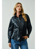 Crinkle Vegan Leather Shacket Black