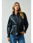 Crinkle Vegan Leather Shacket Black
