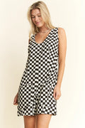 Plaid Print Shorts Romper Black